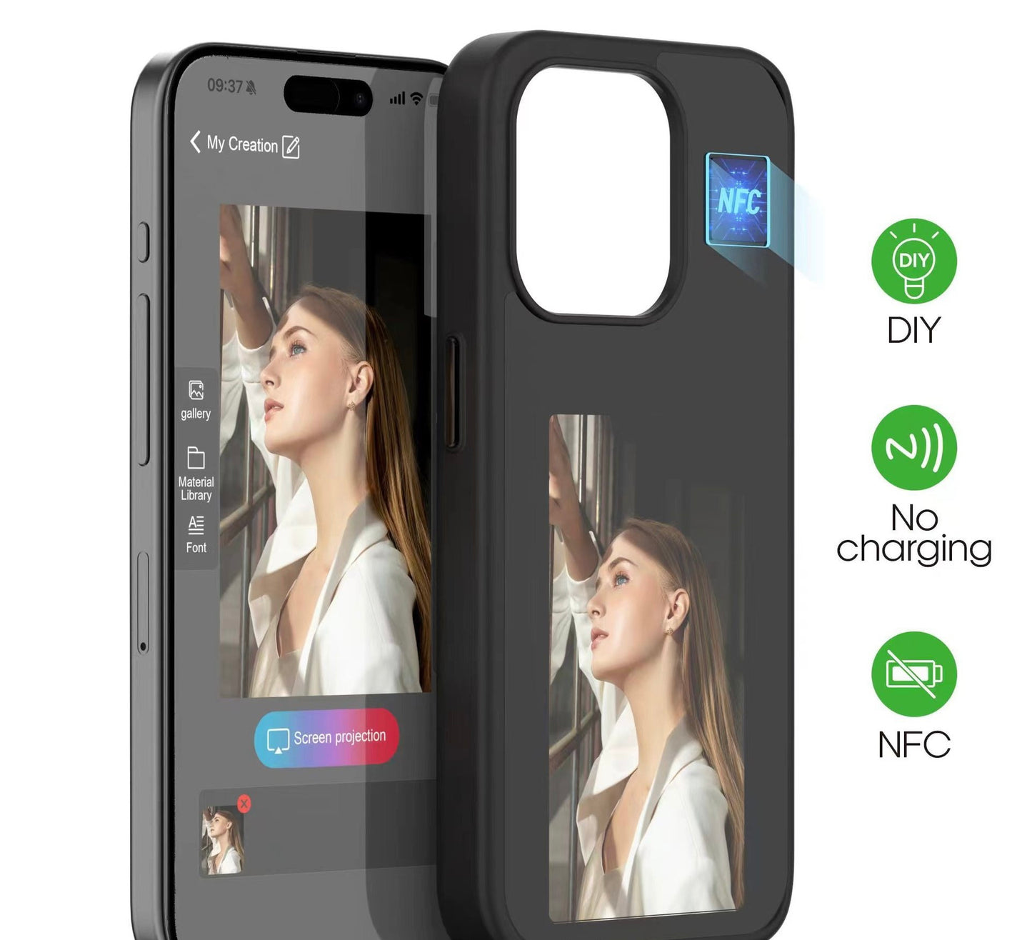 For iPhone Case - New Technology Color E-Ink Screen NFC DIY Phone Case